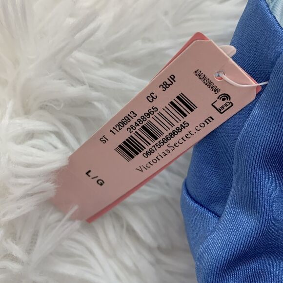 NWT Victoria’s Secret Swim 2 Piece Blue Ruffle One Shoulder Bikini Sz L/XL - Picture 9 of 14